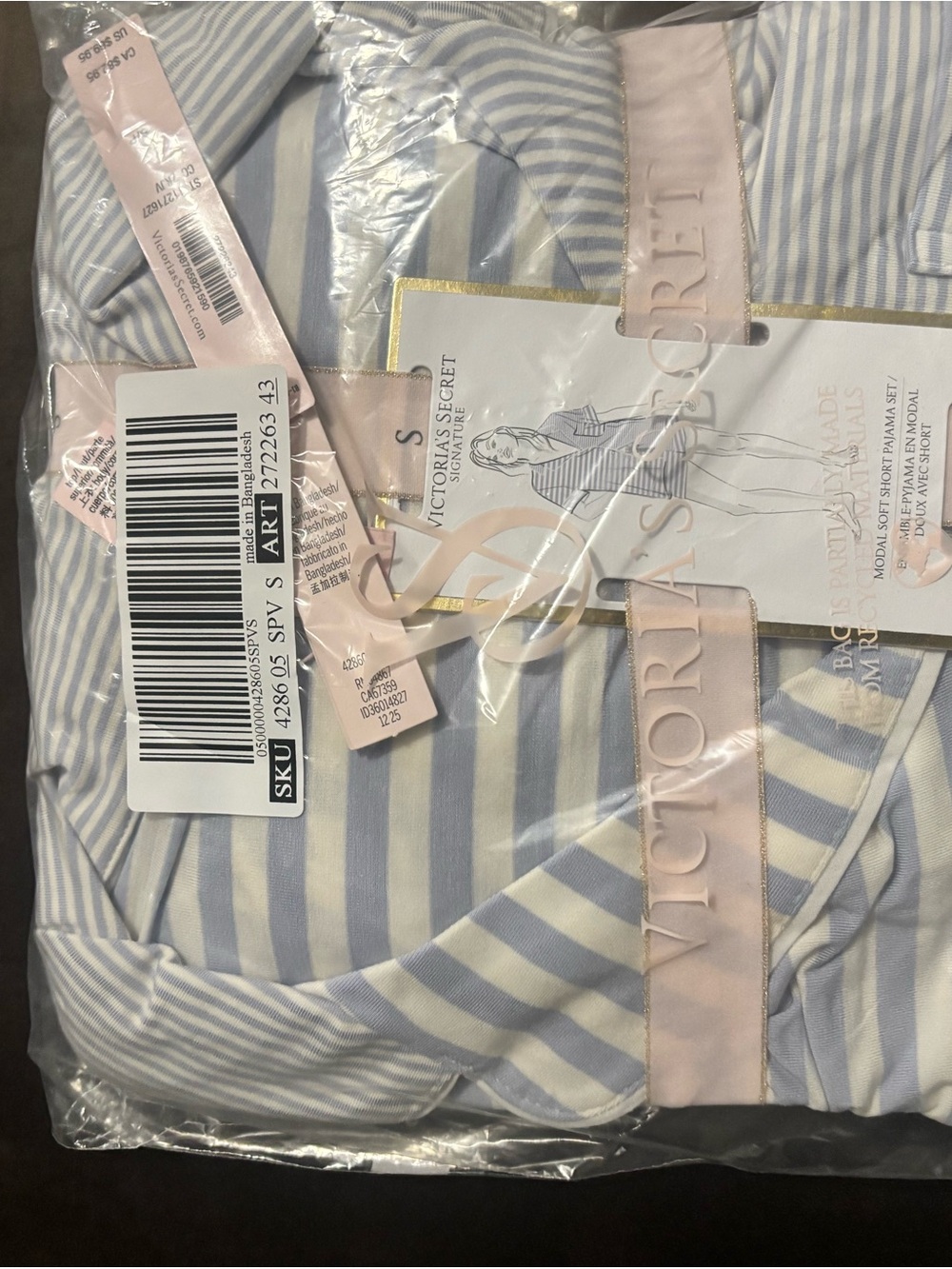 Victoria's Secret Light Blue & White Striped Cotton Pajama Set